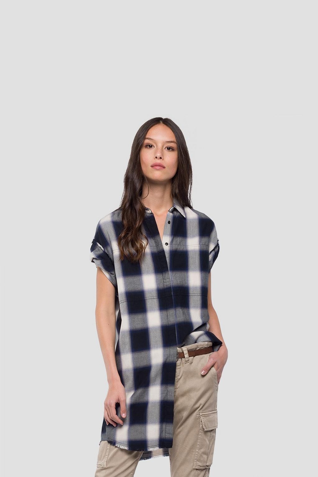 VESTIDO CAMISERO CUADROS REPLAY MIKONOS MODA